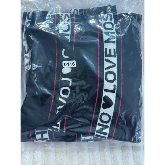 LOVE MOSCHINO Women Long Sleeve sweatshirt Crew-Neck Striped Sz 8 Logo Black - Picture 10 of 10